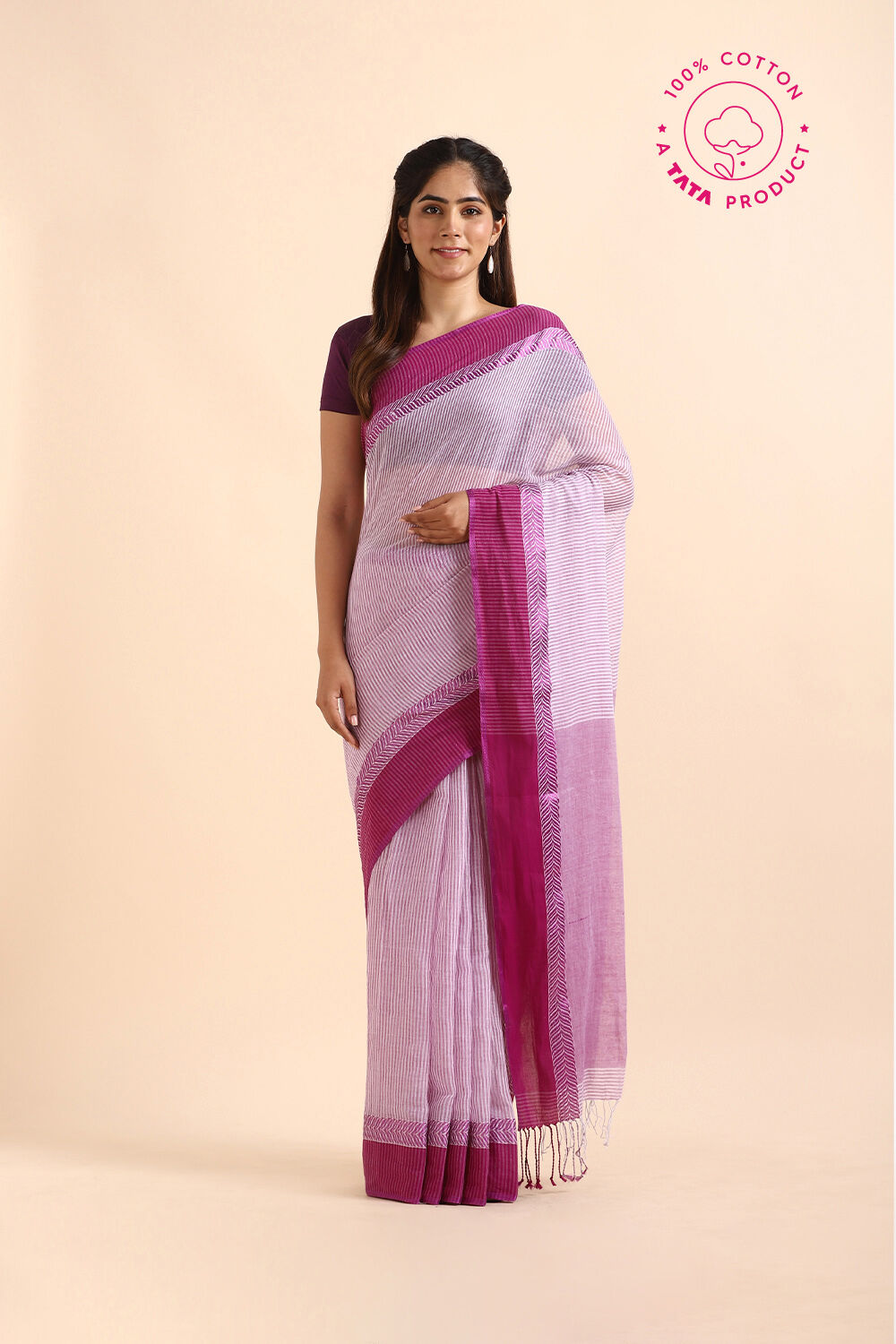 Purple Pure Cotton Bengal Saree image number null