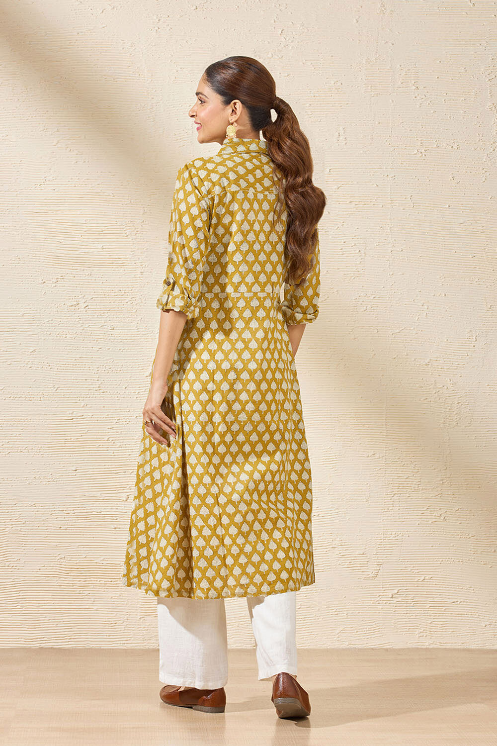 Yellow Pure Cotton Printed Sanganeri Kurta image number null