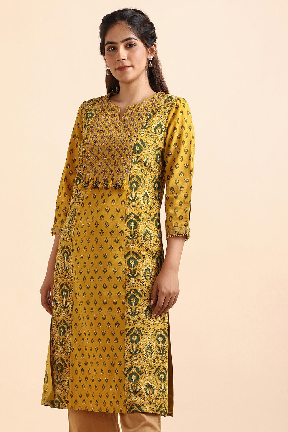 Yellow Ajrakh Block Printed Cotton Kurta image number null