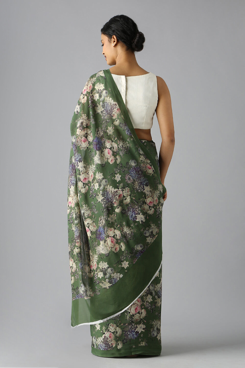 Green Viscose Crepe Digital Printed Saree image number null