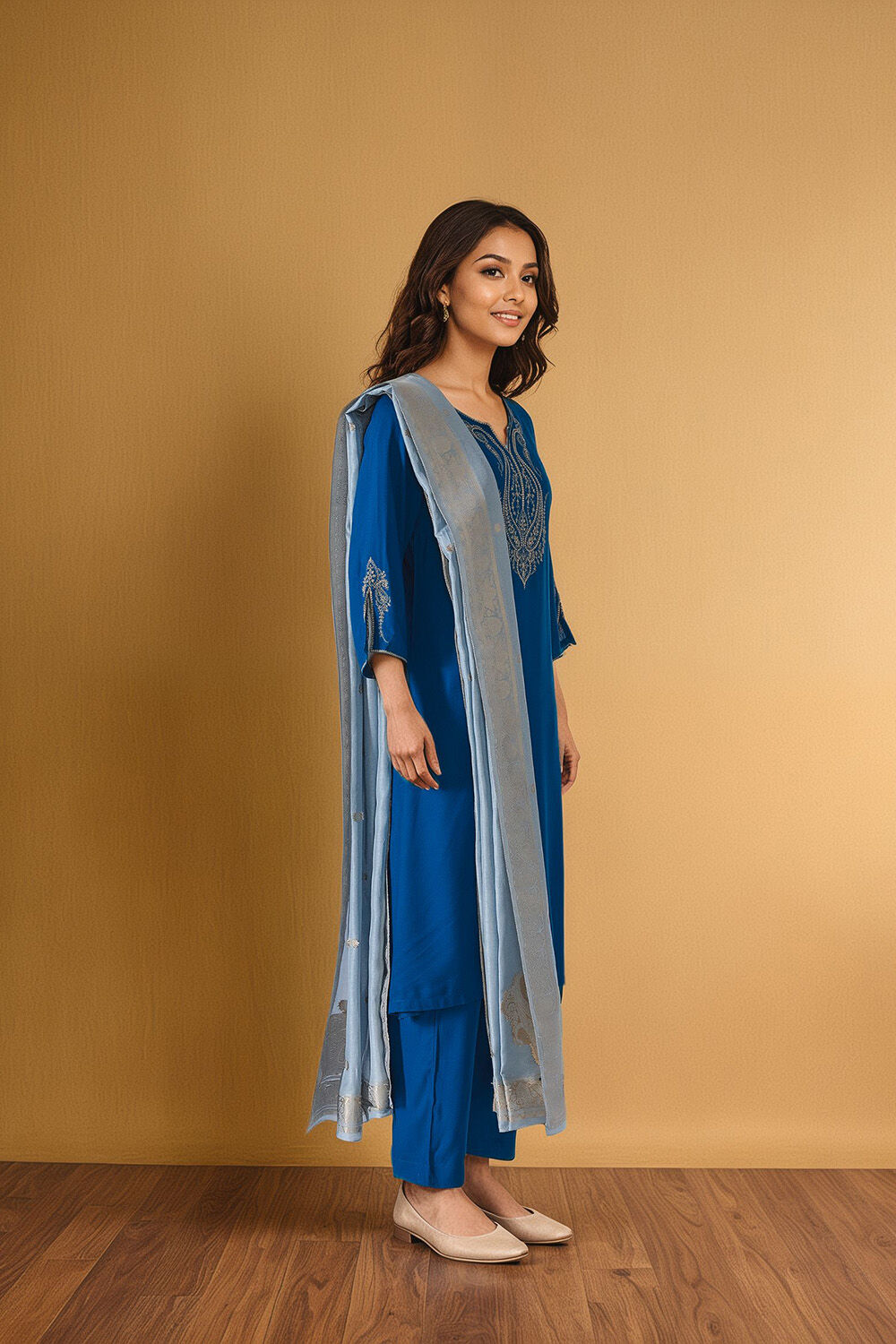 Blue Pure Viscose Embroidered Kurta Set image number null