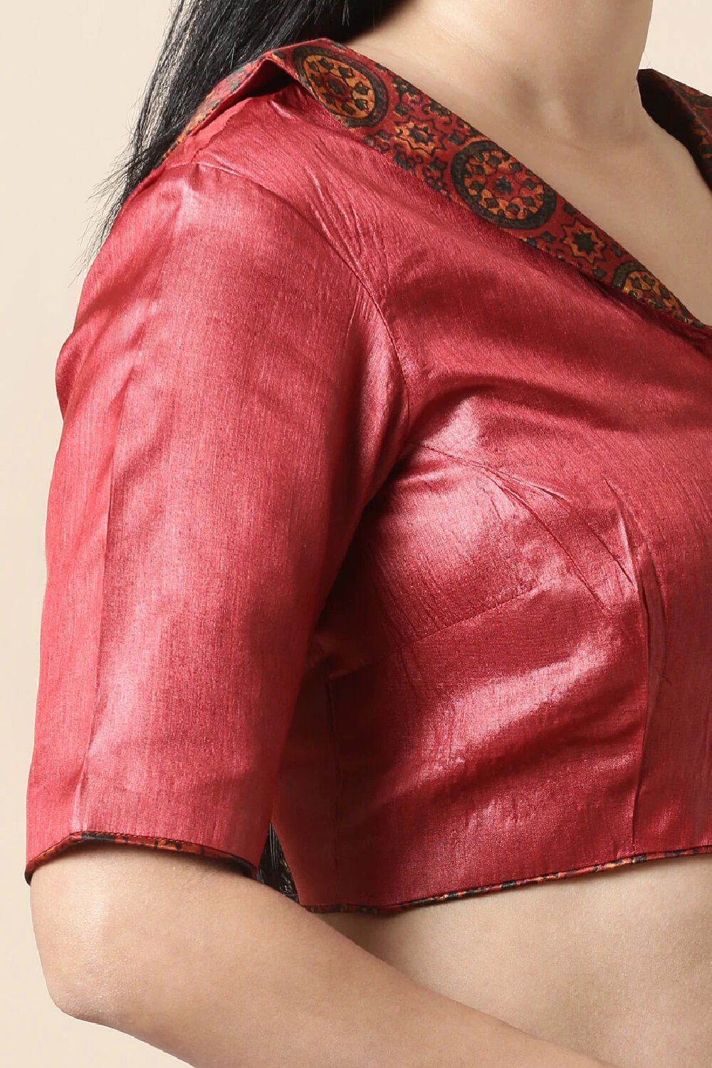 Brick Red Tussar Blouse image number null