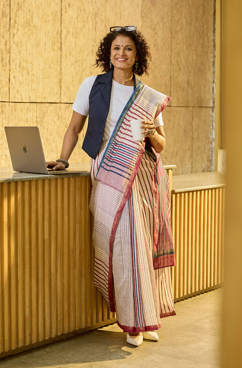 Off White Rajasthan Pure Silk Cotton Printed Sanganeri Saree