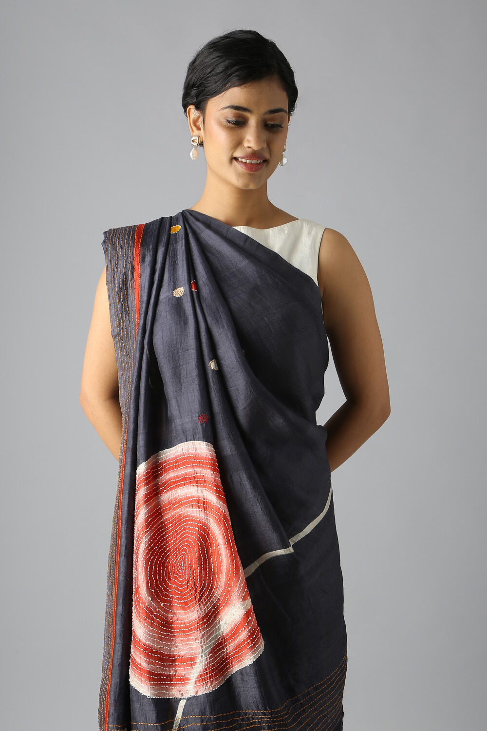 Grey Pure Silk Hand Painted Saree image number null