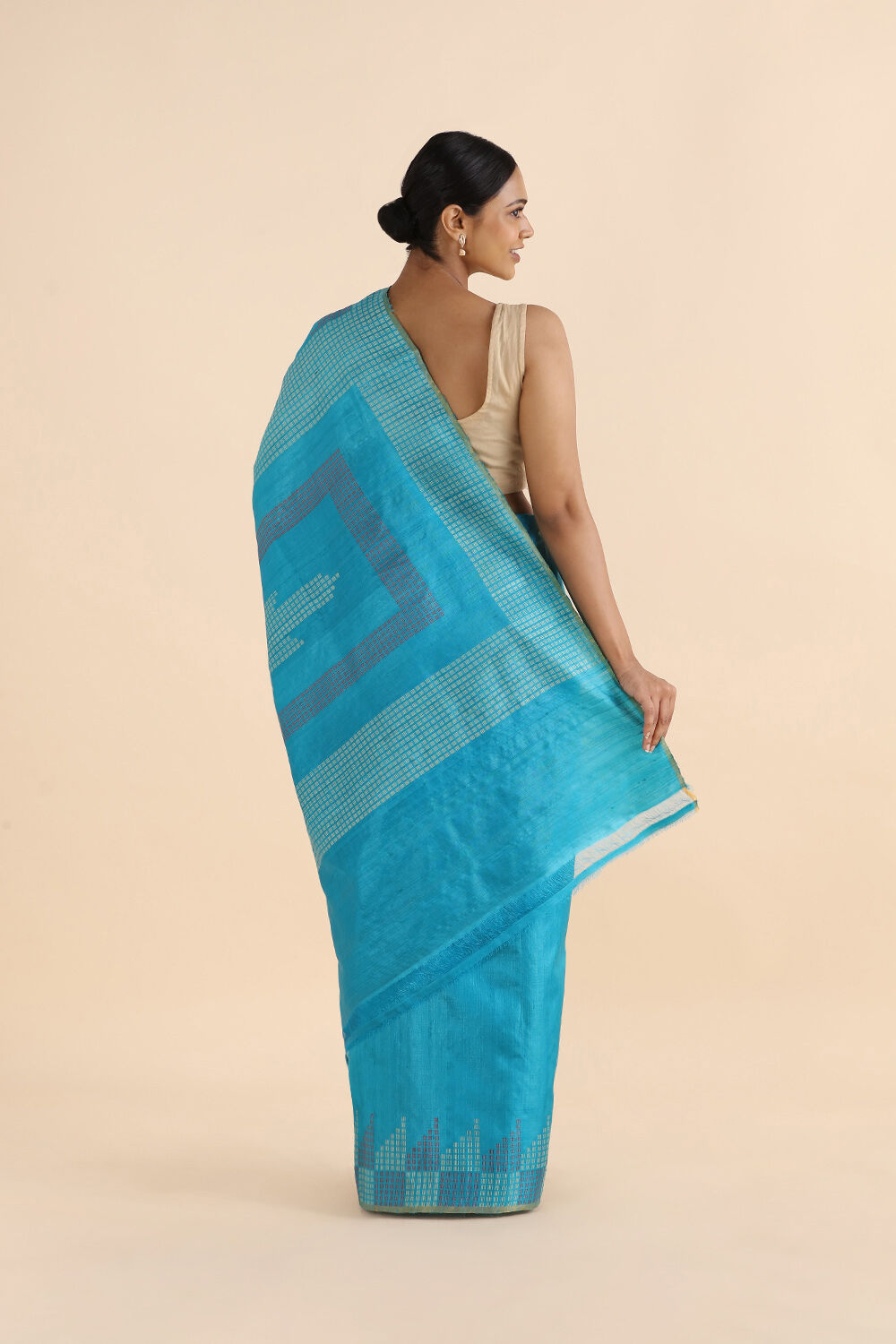 Light Pure Blue Tussar Woven Saree image number null