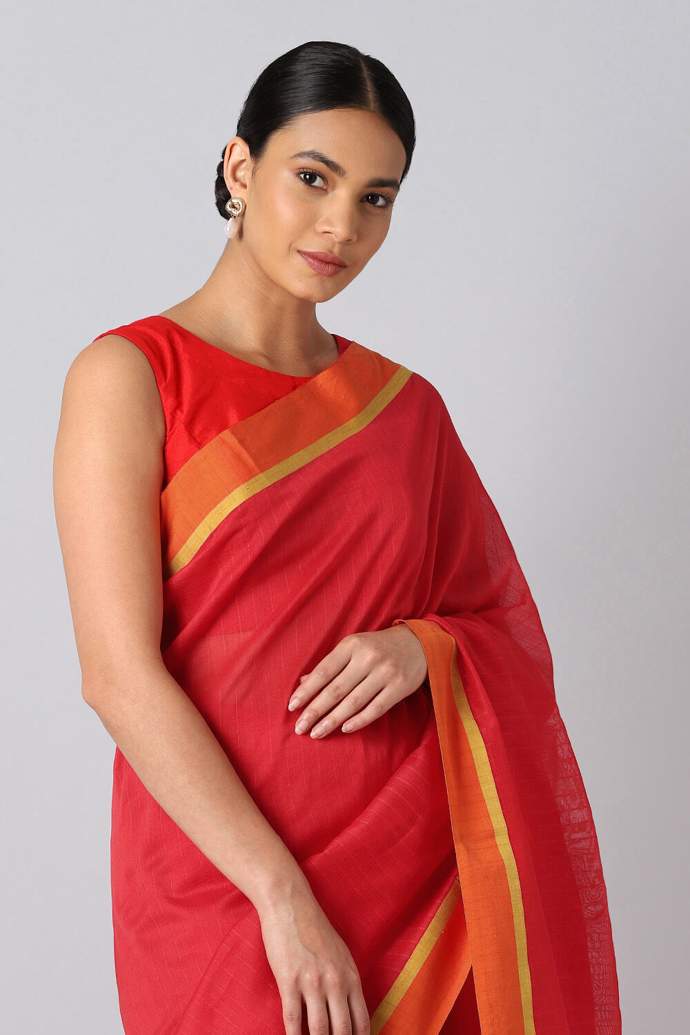 Dark Red Pure Silk Cotton Bengal Saree image number null