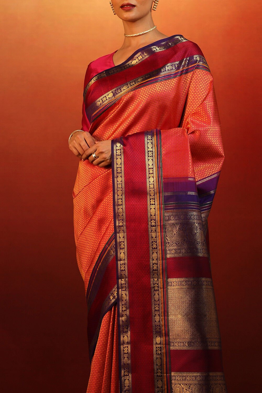 Red Woven Pure Silk Kanjivaram Saree image number null
