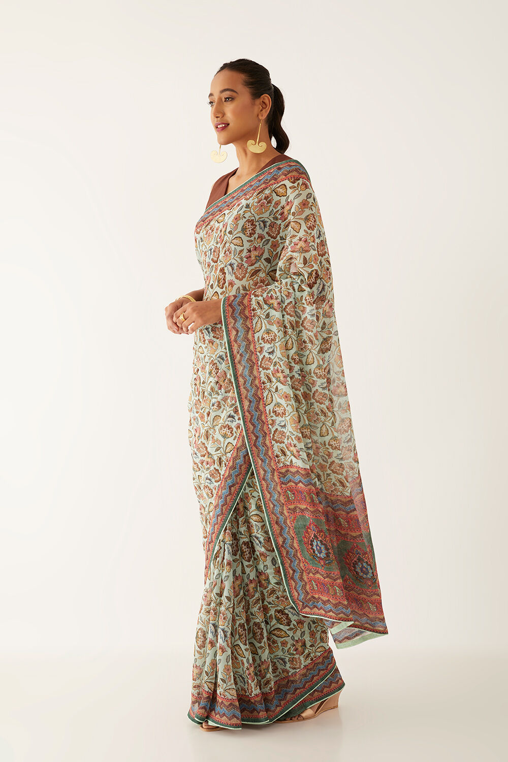 Light Blue Viscose Georgette Digital Printed Saree image number null