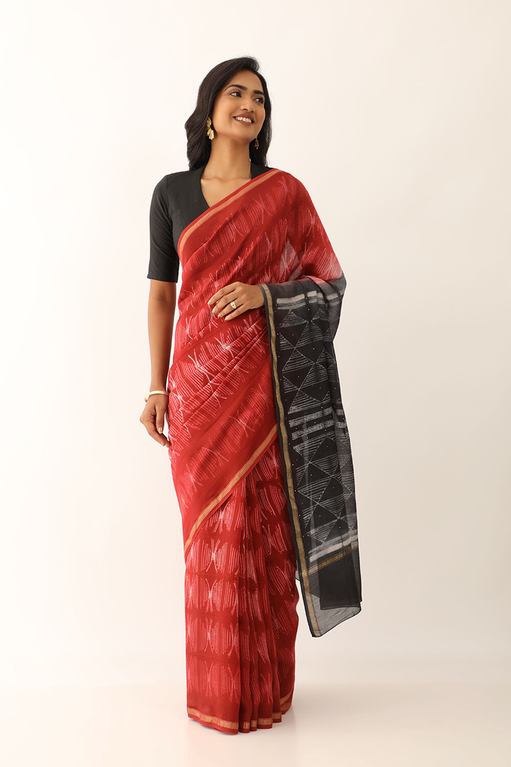 Red Pure Silk Cotton Shibori Saree image number null
