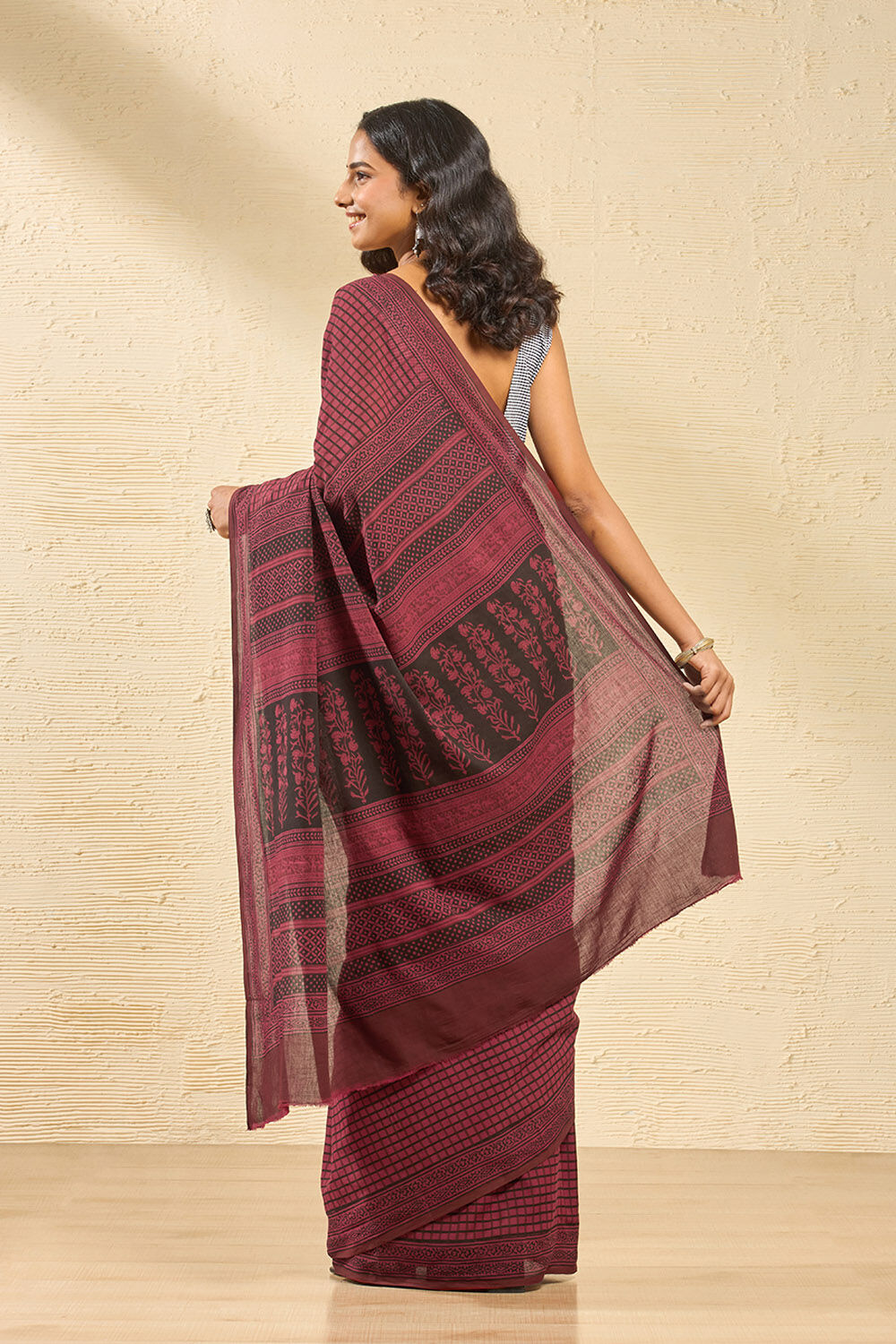Red Bagh Block Printed Pure Cotton Saree image number null