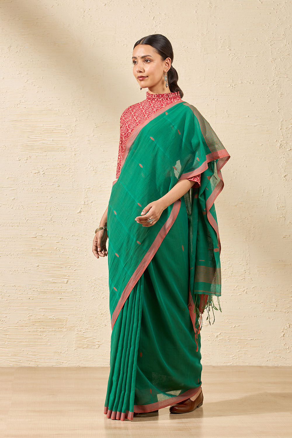 Green Bengal Pure Cotton Jamdani Saree image number null