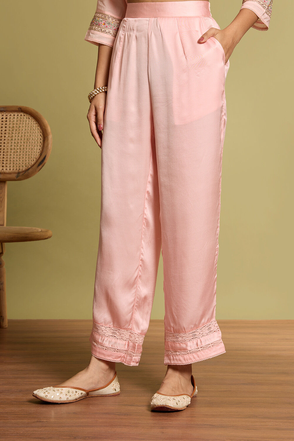 Light Pink Viscose Embroidered Kurta Set image number null