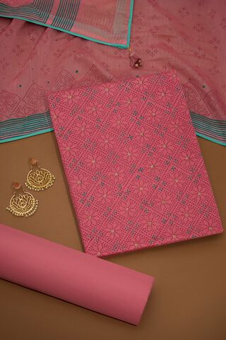 Pink Block Printed Pure Silk Cotton Unstitched Suit Set image number
