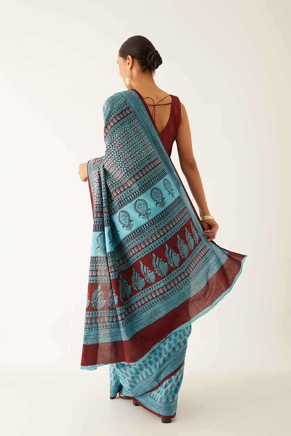Light Blue Pure Cotton Bagh Printed Saree image number null