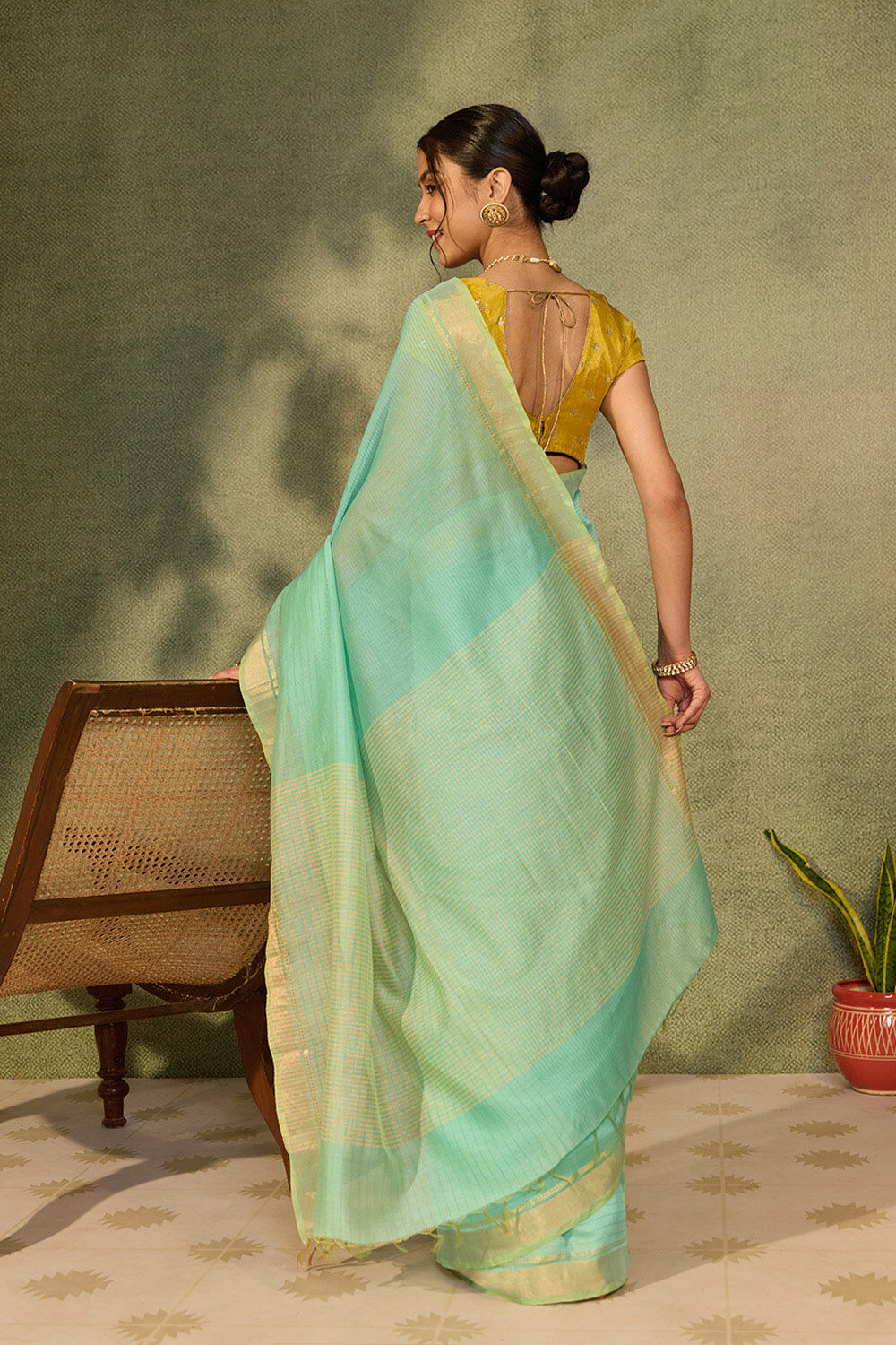Light Green Bhagalpur Woven Silk Viscose Saree image number null
