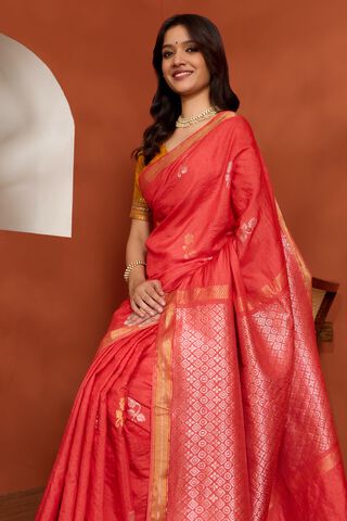 Red Pure Tussar Silk Chattisgarh Woven Saree image number