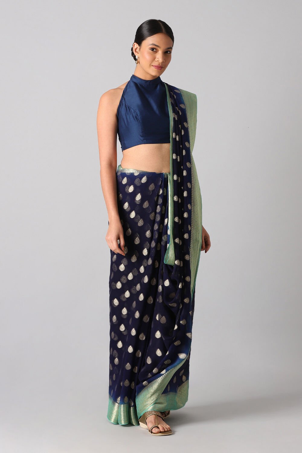 Dark Blue Viscose Pure Georgette Banarasi Saree image number null