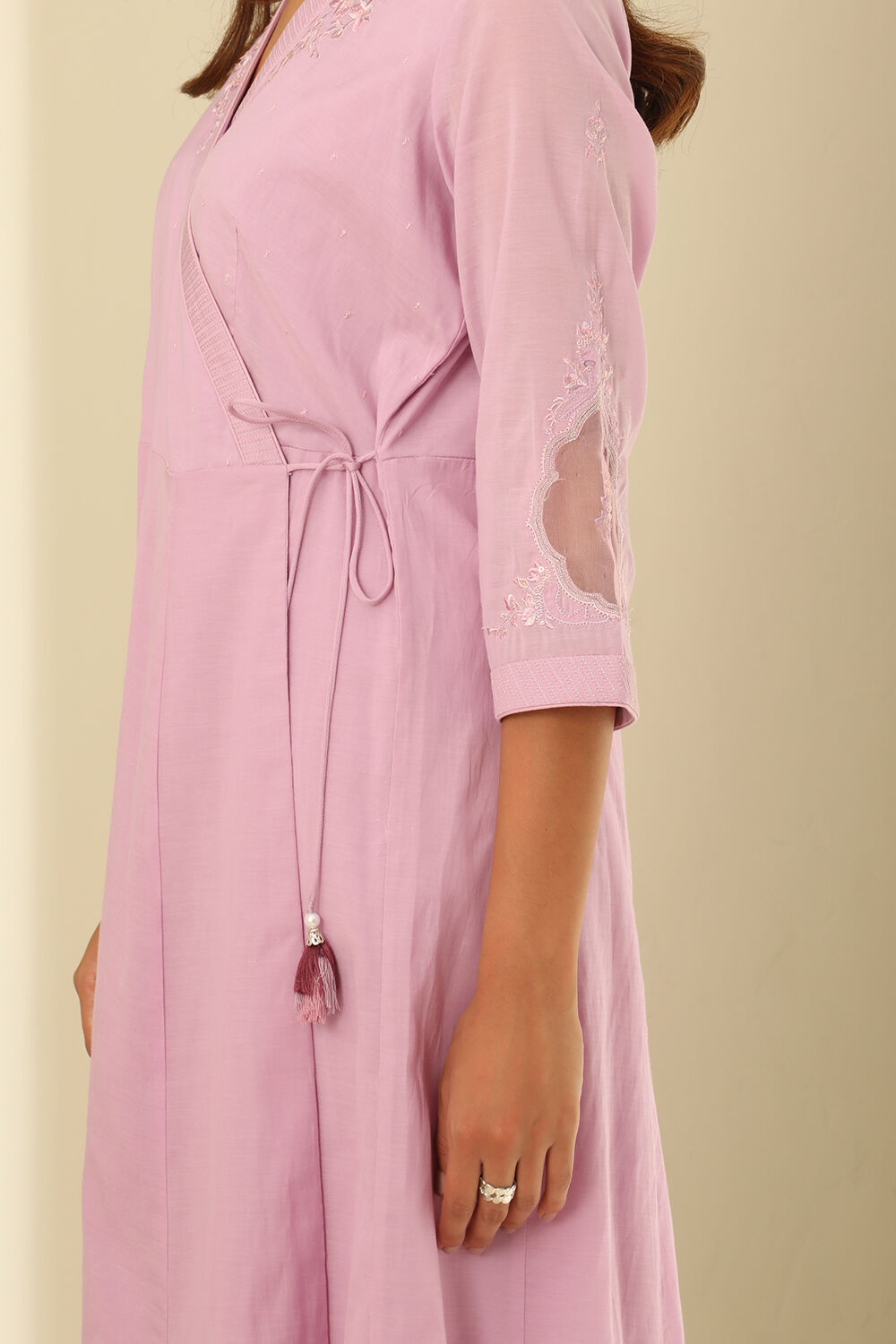 Lavender Embroidered Viscose Kurta Set image number null