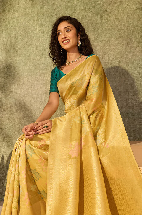 Yellow Pure Viscose Woven Saree