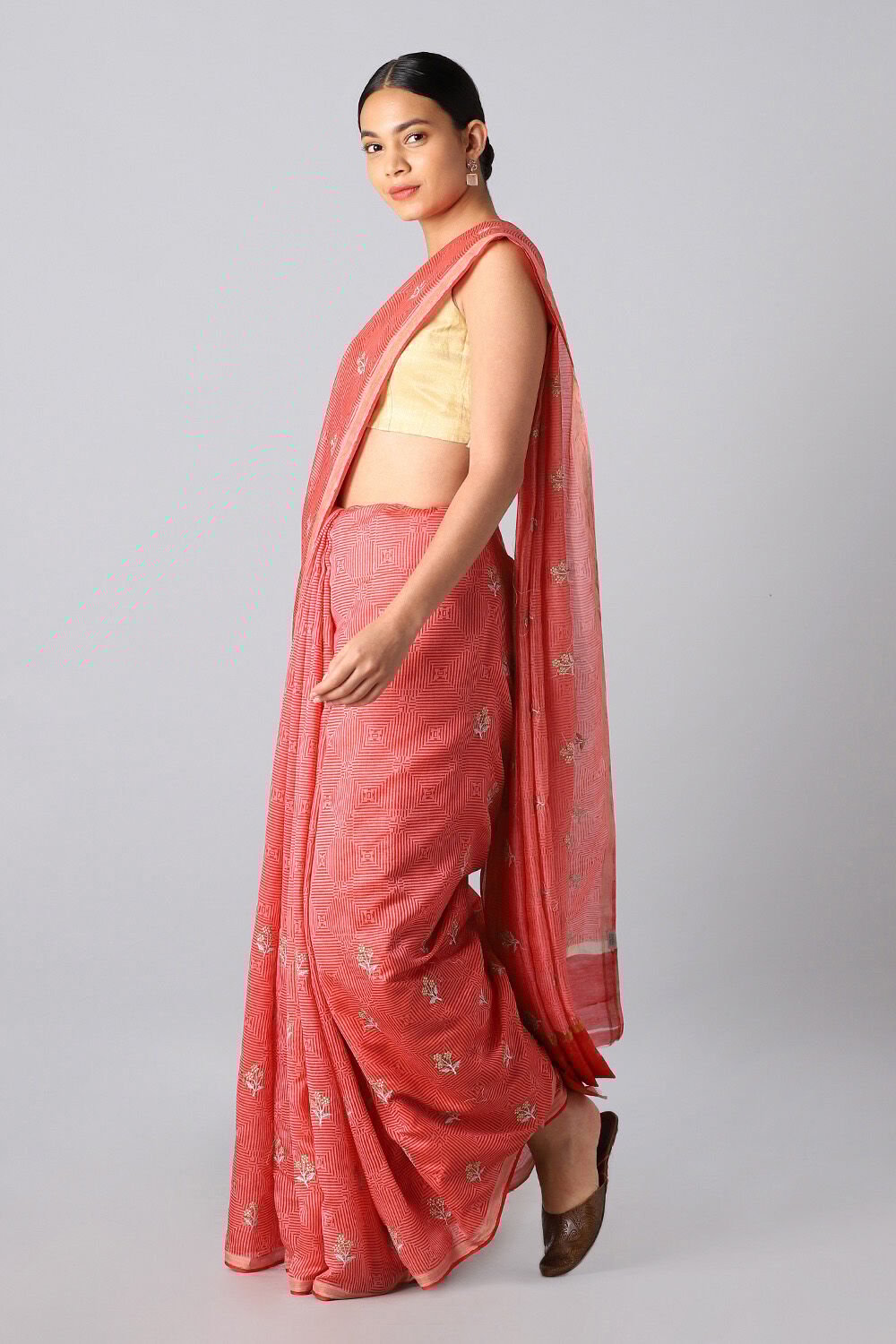 Red Pure Silk Cotton Printed Saree image number null