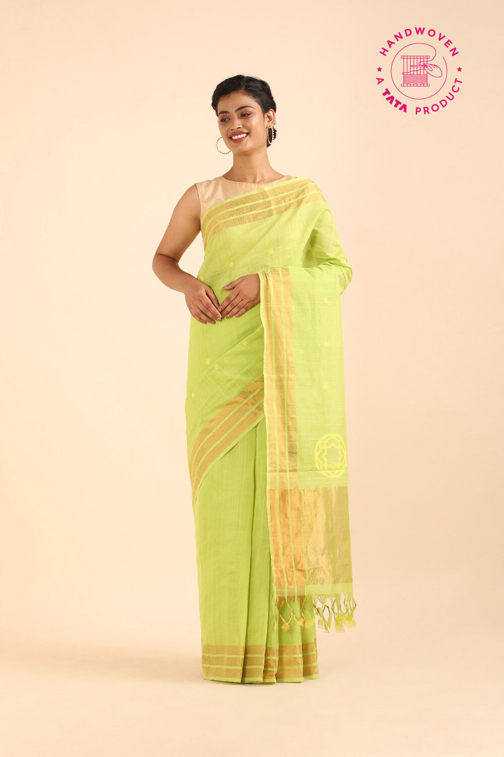 Light Green Pure Khadi Cotton Ponduru Jamdani Saree image number null