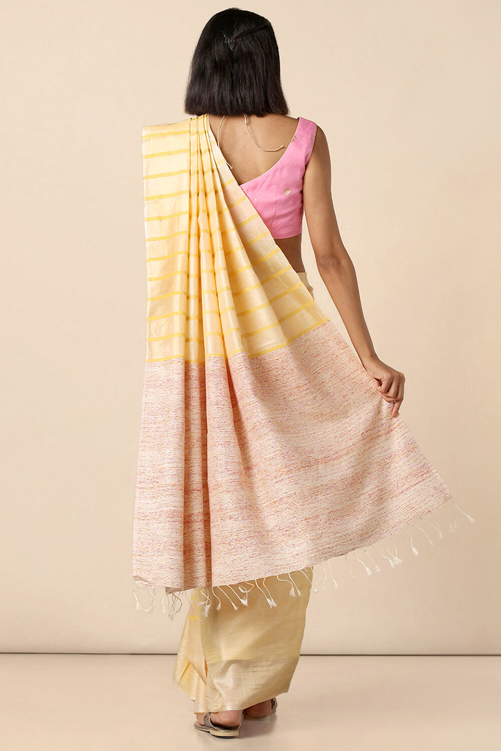 Yellow Pure Tussar Silk Woven Saree image number null