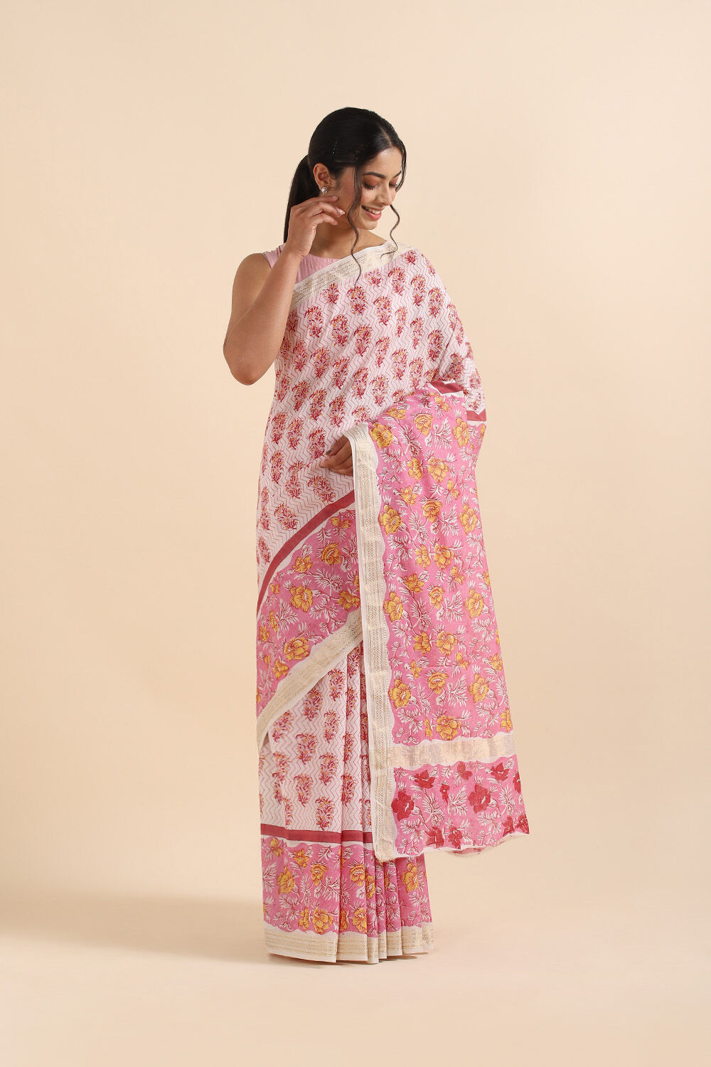 Sanganeri print cotton sarees online top