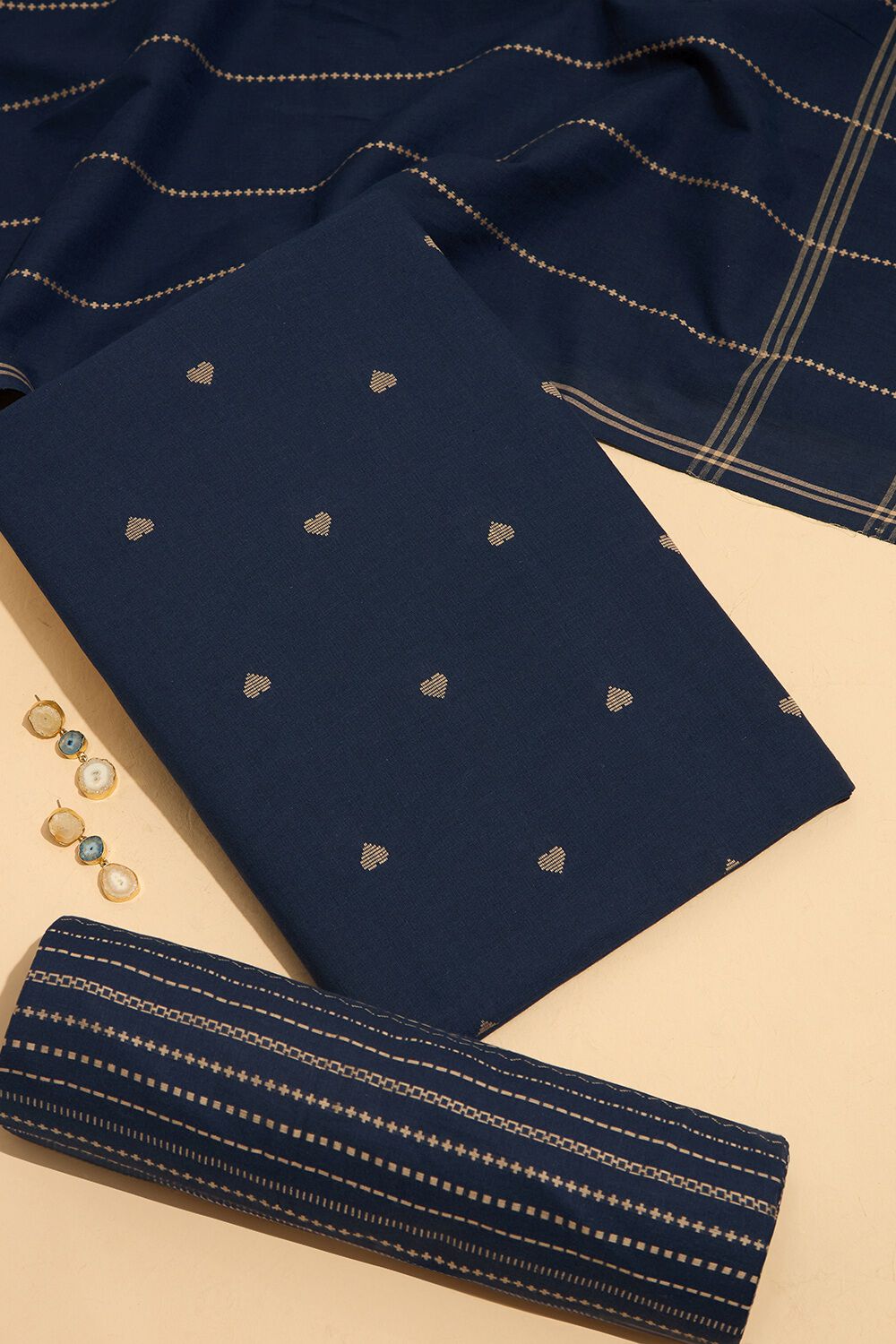 Dark Blue Pure Cotton Woven Unstitched Suit Set image number null