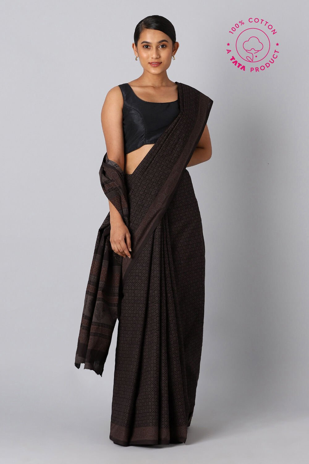 Dark Grey Pure Cotton Bagh Printed Saree image number null