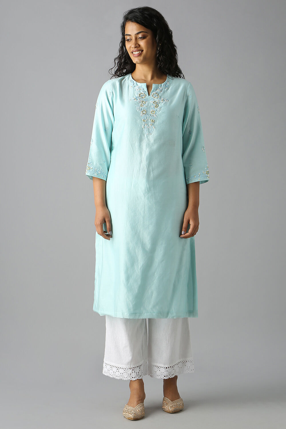 Light Blue Embroidered Kurta image number null