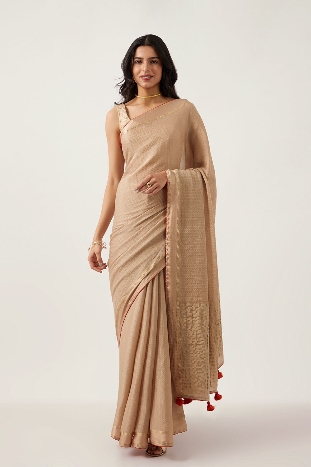 Beige Pure Crepe Nouveau Saree image number null