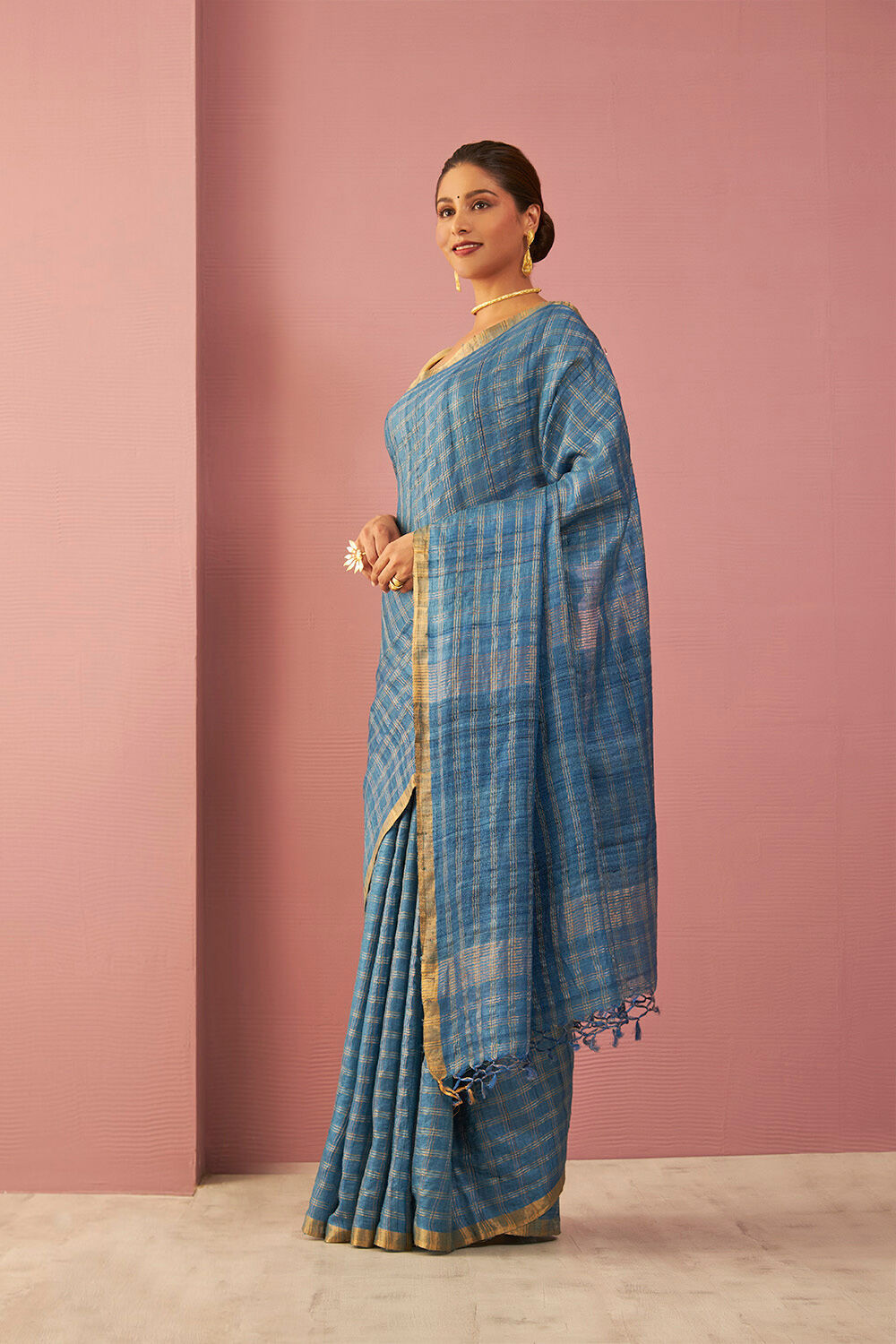 Blue Pure Tussar Silk Embroidered Saree image number null