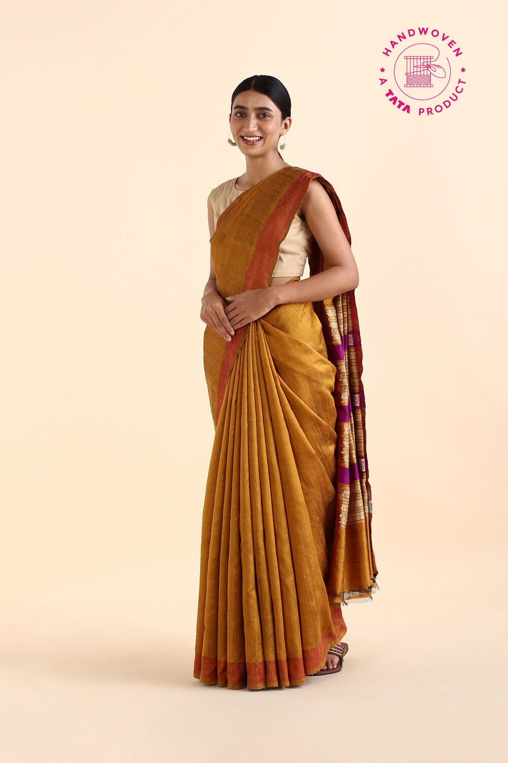 Dark Yellow Pure Silk Woven Saree image number null