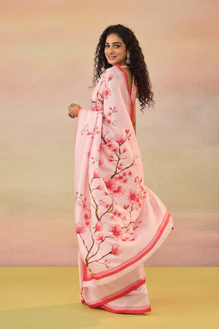 Light Pink Bengal Pure Silk Hand Painted Embroidered Saree image number
