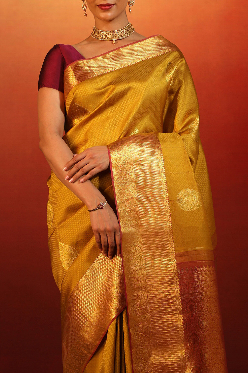 Yellow Woven Pure Silk Kanjivaram Saree image number null