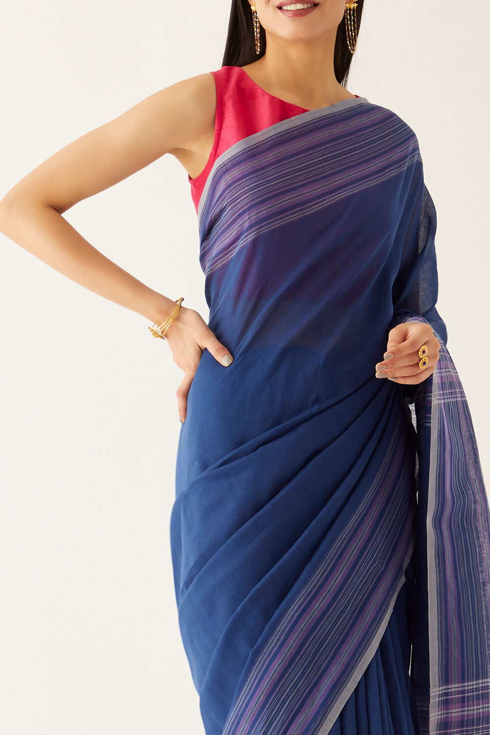 Blue Pure Cotton Bengal Saree image number null