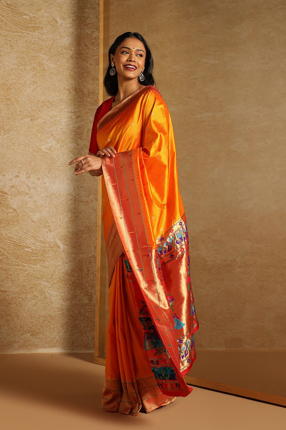 Mustard Pure Silk Woven Paithani Inspired Saree image number null