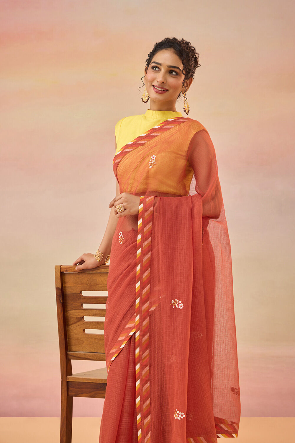 Dark Red Embroidered Pure Cotton Kota Saree image number null