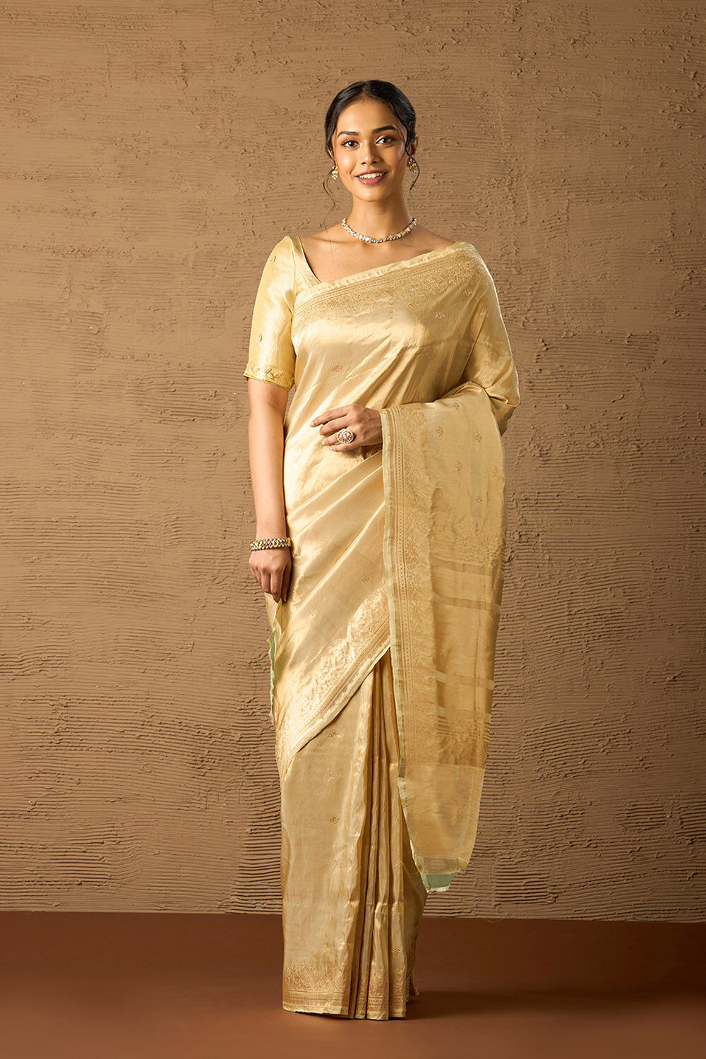 Yellow Pure Silk Tissue Kadwa Banarasi Saree image number null
