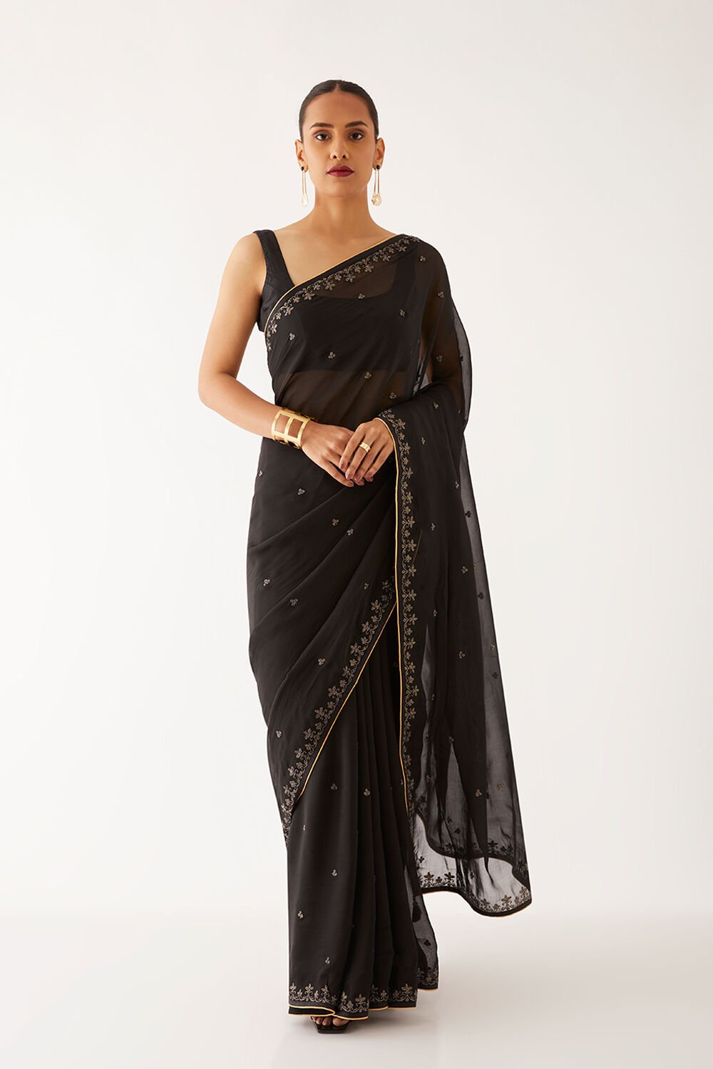 Black  Organza Viscose Embroidered Saree image number null