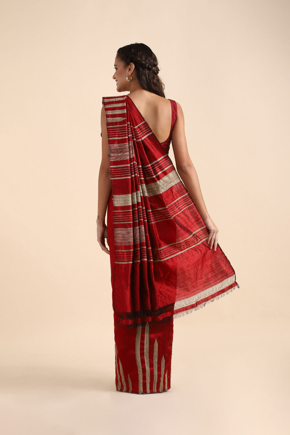 Dark Pure Red Silk Woven Saree image number null