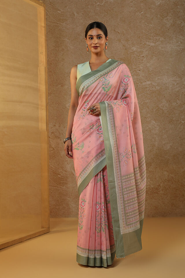 Pink Rajasthan Screen Printed Pure Silk Cotton Saree
