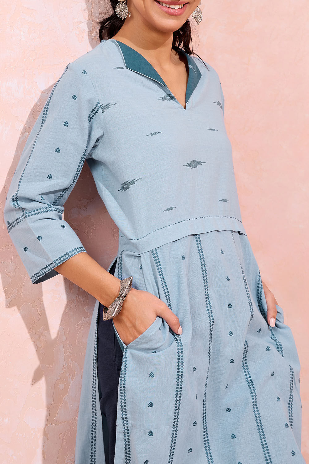 Light Blue Woven Pure Cotton Kurta image number null