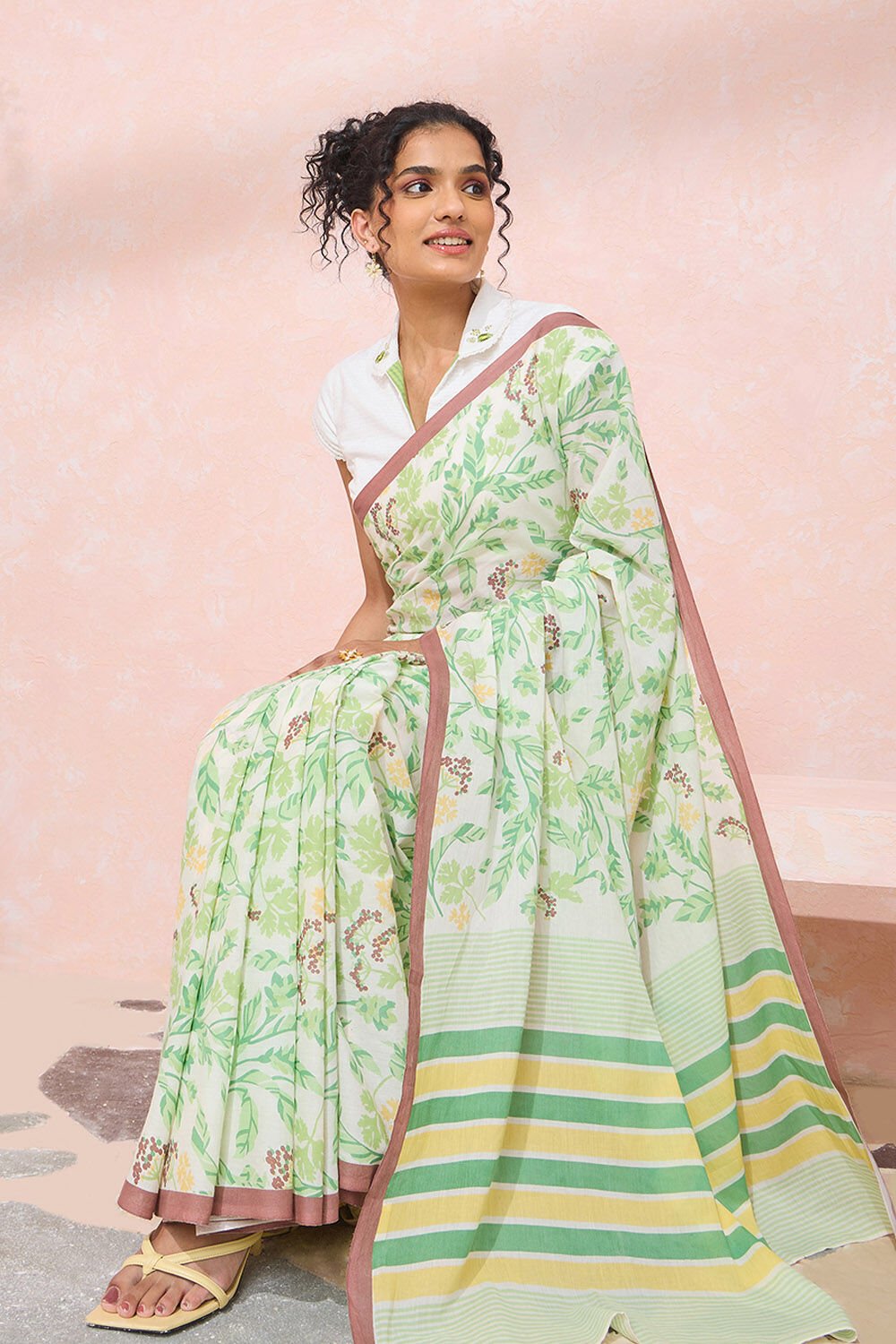 Light Green Rajasthan Screen Printed Pure Cotton Saree image number null