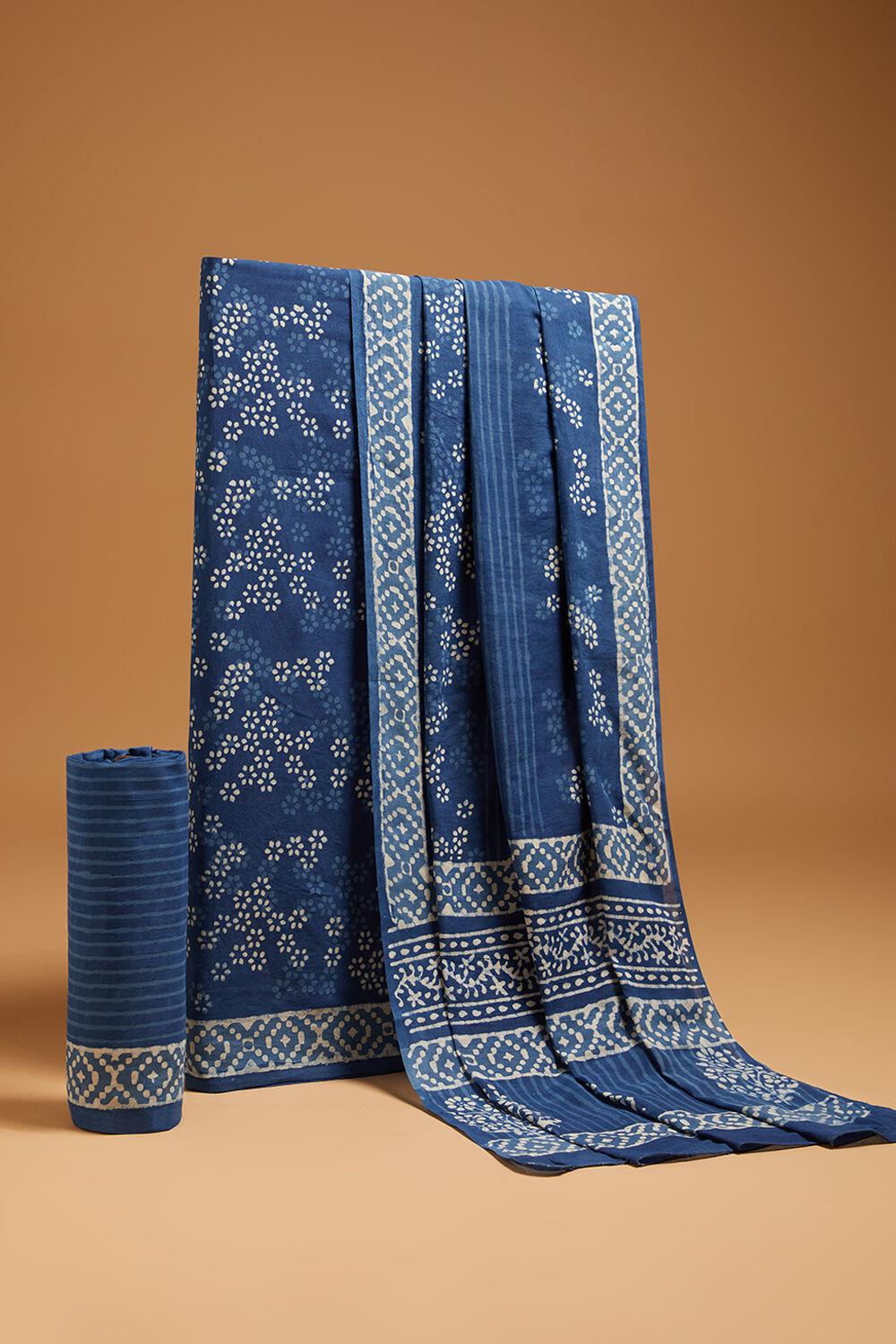 Blue Pure Cotton Dabu Block Printed Unstitched Suit Set image number null