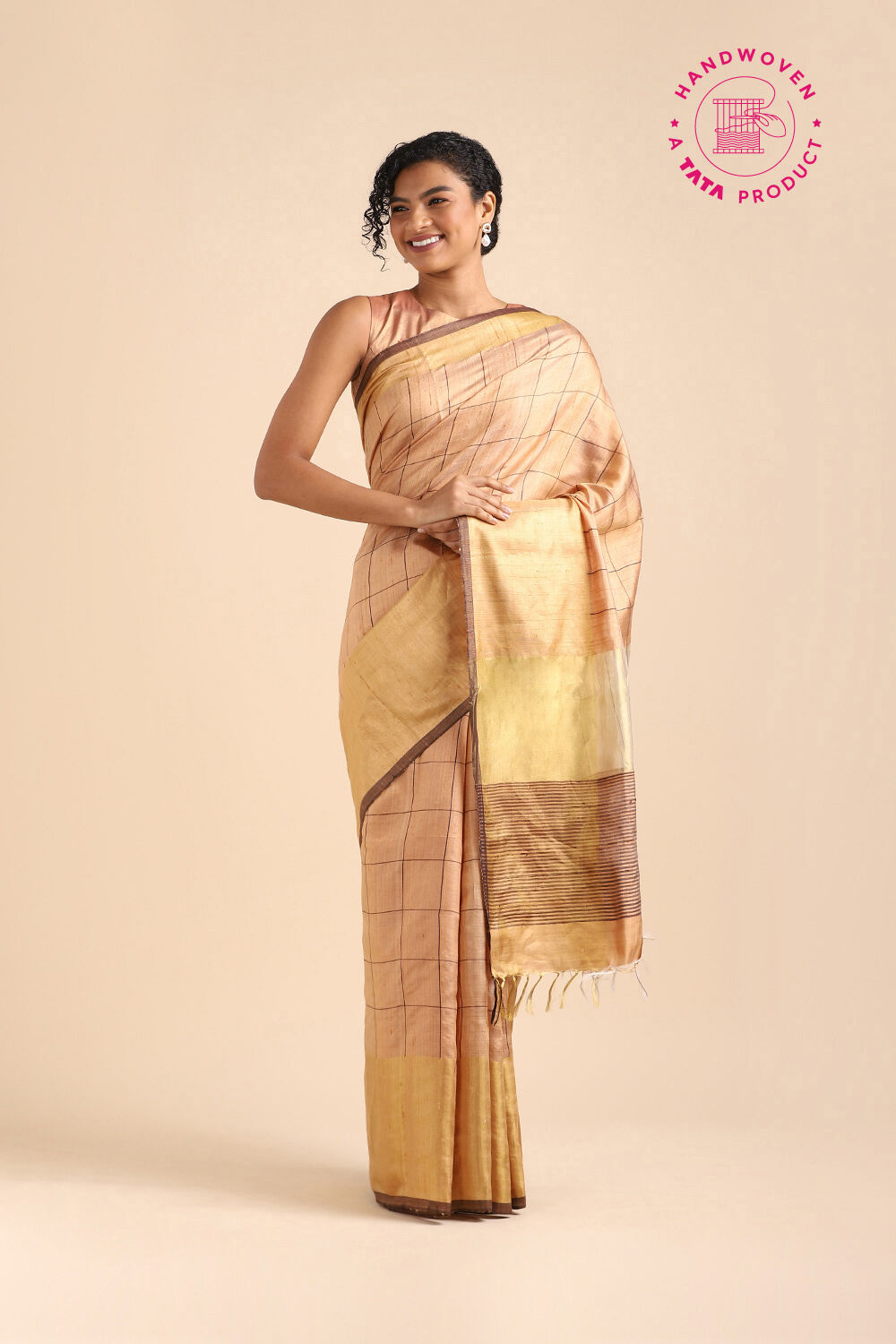 Light Orange Pure Tussar Silk Bhagalpuri Saree image number null