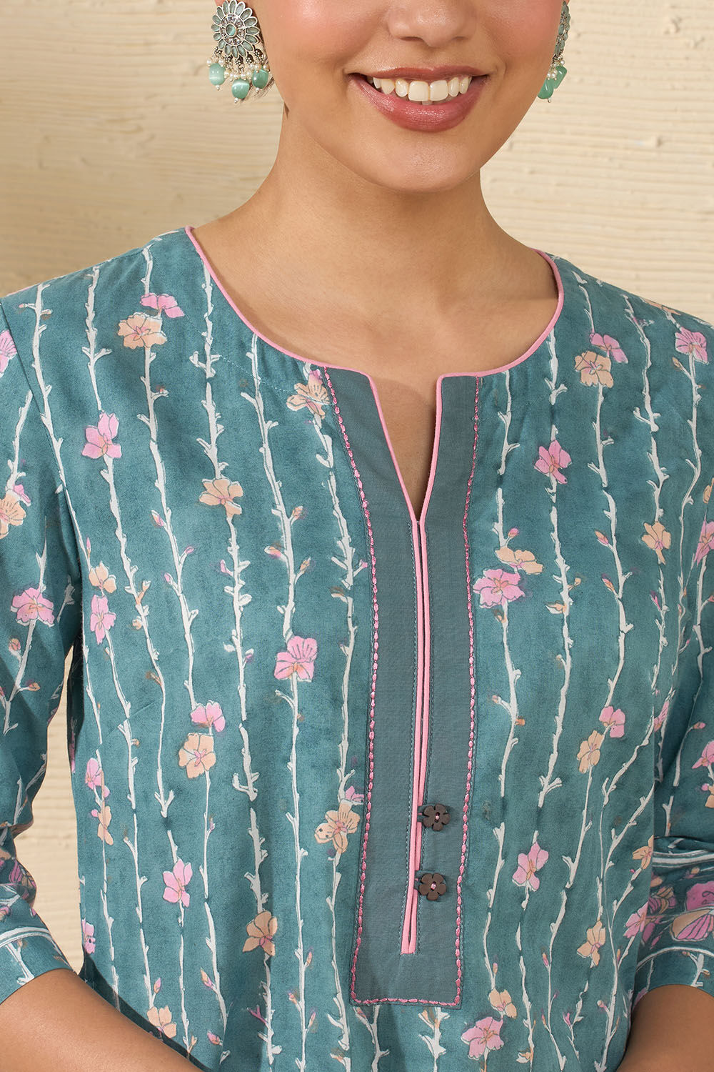 Dark Green Sanganeri Block Printed Pure Cotton Kurta image number null