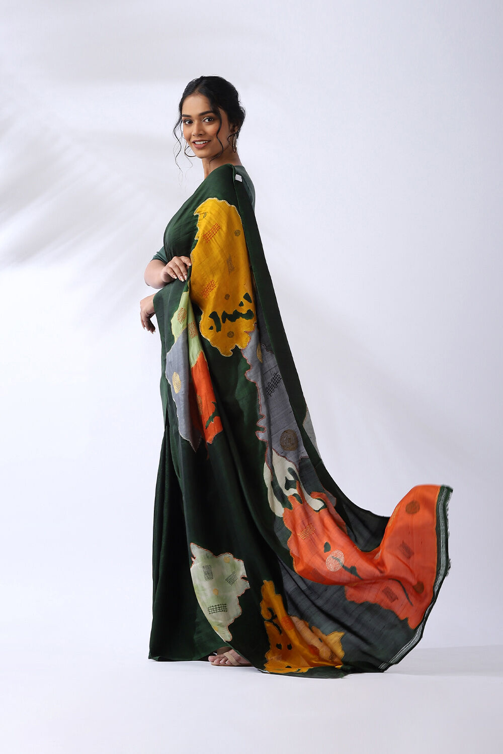 Green Pure Silk Batik Saree image number null