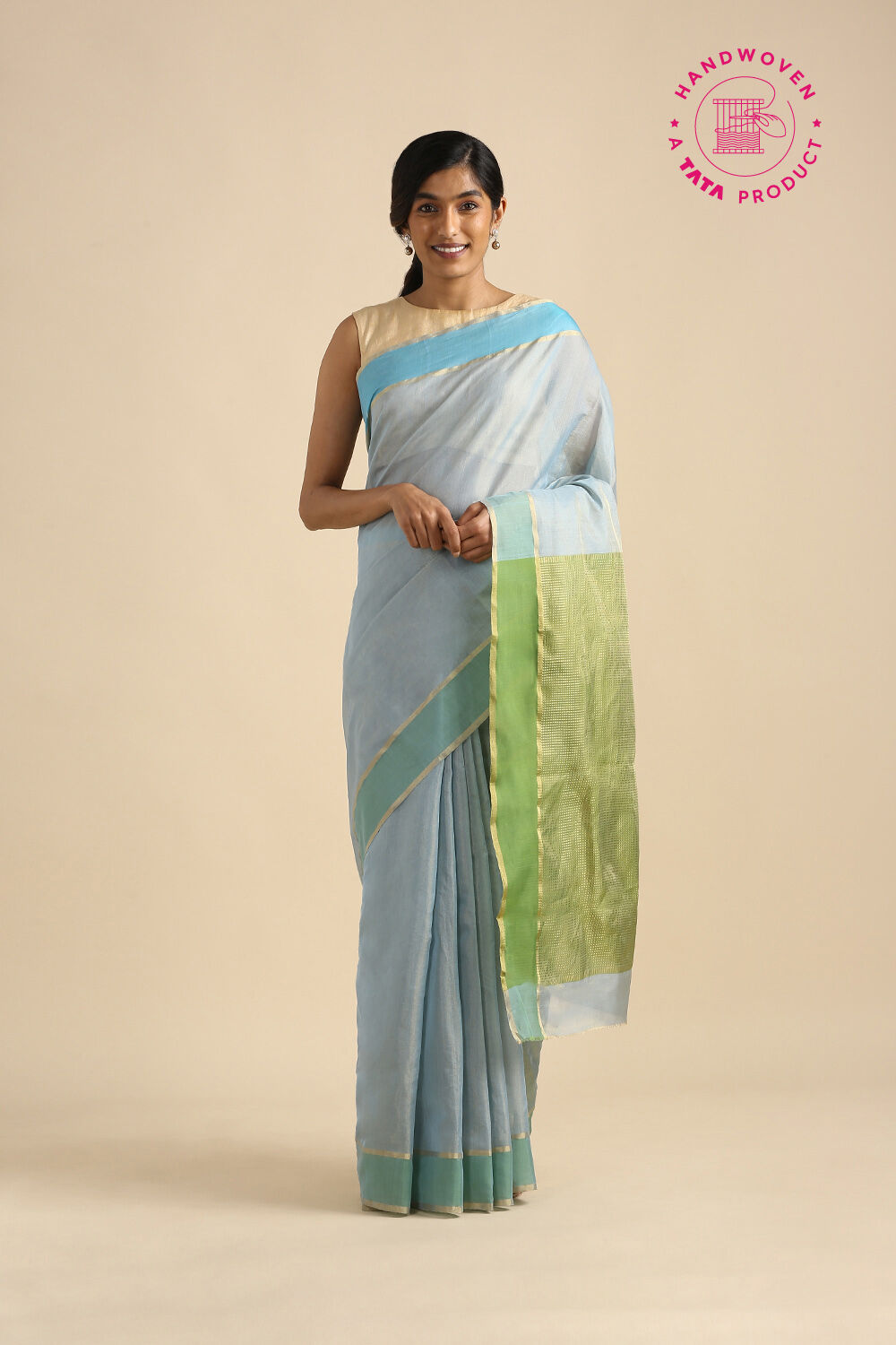 Light Blue Pure Cotton Tissue Chanderi Saree image number null