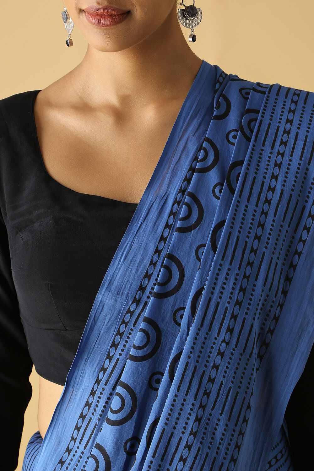 Blue Pure Cotton Printed Saree image number null